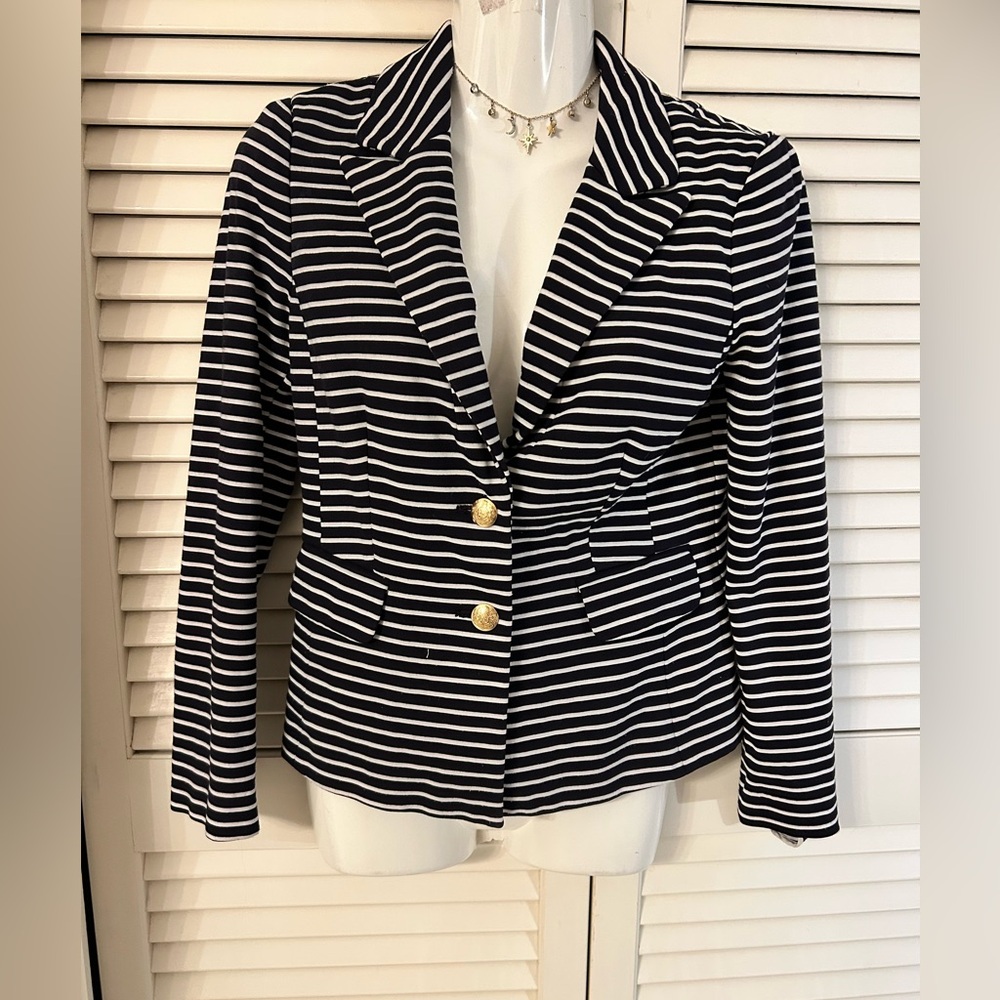 Banana Republic Navy and White Striped Blazer